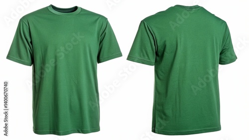 Plain Green T-Shirt Mockup Front and Back View Isolated on White Background