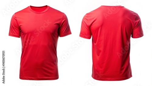 front and back view of blank red t shirt for design presentation mockup or print advertising isolated white background.
