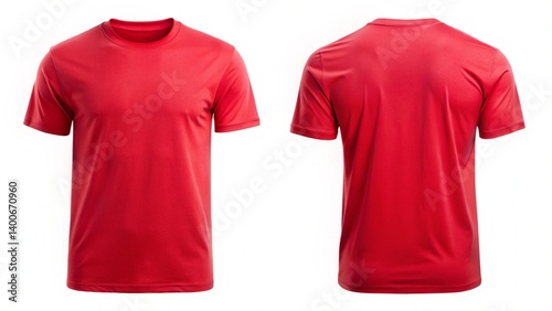 front and back view of blank red t shirt for design presentation mockup or print advertising isolated white background.
