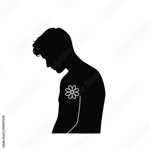 Silhouette Of Man With Flower On Arm Representing Healing And Positivity