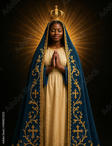 Peaceful Representation of Our Lady of Aparecida with Prayerful Aura