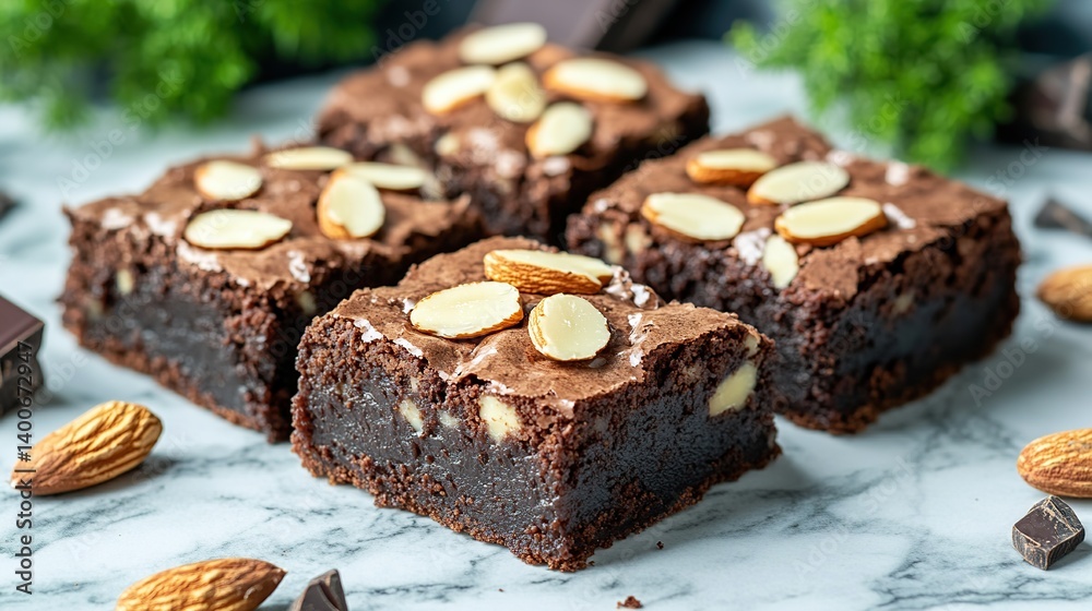 Chocolate brownies with fudgy filling and almond topping, perfect for sharing