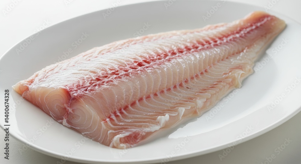 Fresh Fish Fillet on Plate - Close-up of a fresh, raw fish fillet on a white plate, ready for cooking. High-quality ideal for culinary websites or recipe blogs Fresh Fish Fillet on Plate - Close-up of a fresh, raw fish fillet on a white plate, ready for cooking. High-quality ideal for culinary websites or recipe blogs