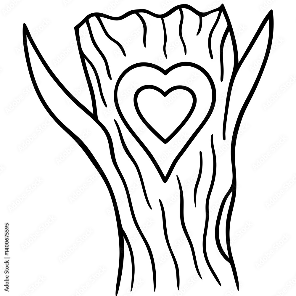 Line Art of Carved Heart on Rustic Tree Texture Line Art of Carved Heart on Rustic Tree Texture