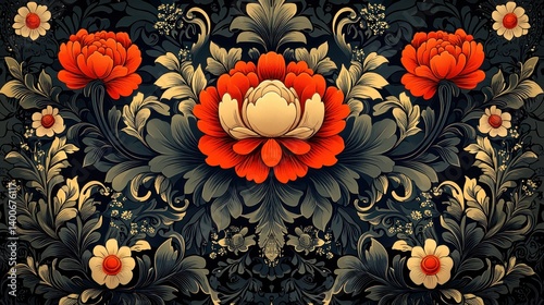 Obraz na płótnie Ornate floral pattern w salonie