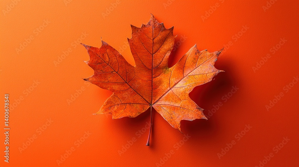 Fototapeta premium Autumn maple leaf on orange background