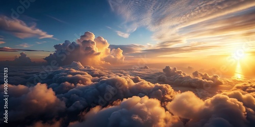 Aerial Drone Shot: White Clouds Rising from Ocean Horizon at Sunrise