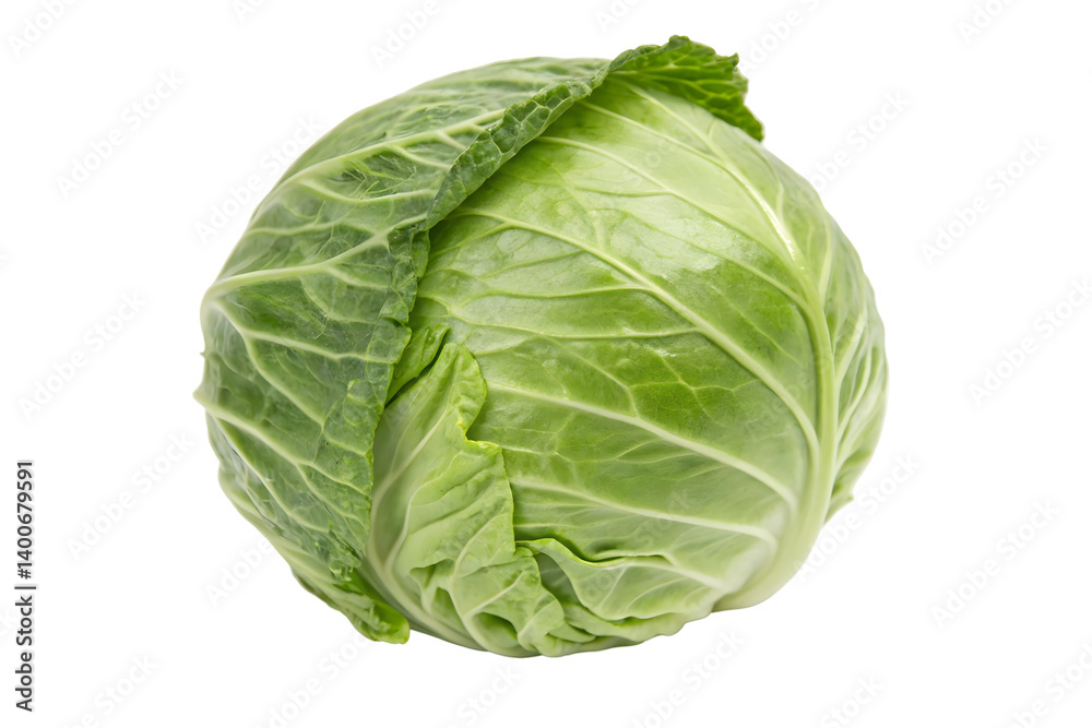 Fresh Whole Green Cabbage Head Isolated on a Light Background. Fresh Whole Green Cabbage Head Isolated on a Light Background.