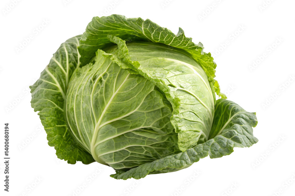 Fresh Whole Green Cabbage Head Isolated on a Light Background. Fresh Whole Green Cabbage Head Isolated on a Light Background.
