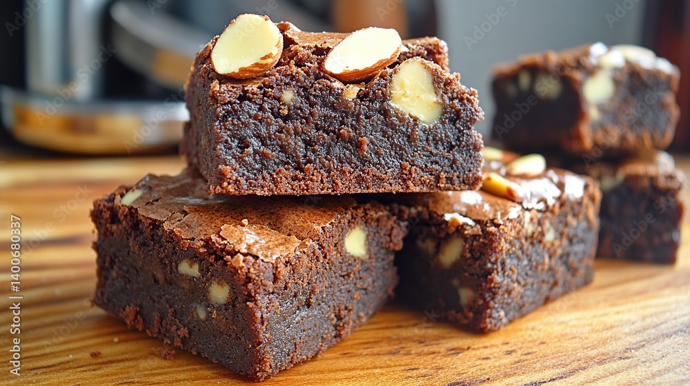 Chocolate brownies with fudgy filling and almond topping, perfect for sharing