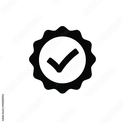 Black Check Mark Icon In Rosette Circle Isolated On White Background
