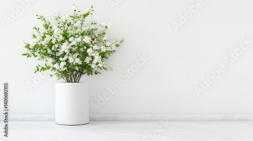 Wallpaper Mural Simple white floral arrangement in a modern cylinder vase against a white wall Torontodigital.ca