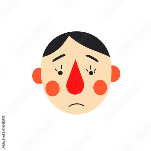 Unwell face with red nose and cheeks on white background
