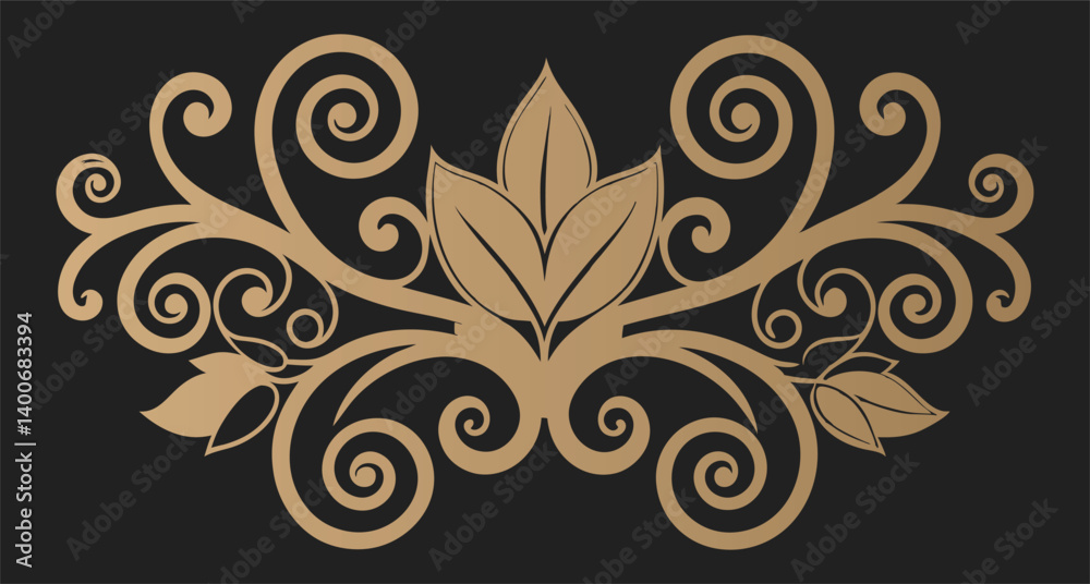 Abstract floral vector ornament with gold swirls and seamless vintage flower pattern. Abstract floral vector ornament with gold swirls and seamless vintage flower pattern.