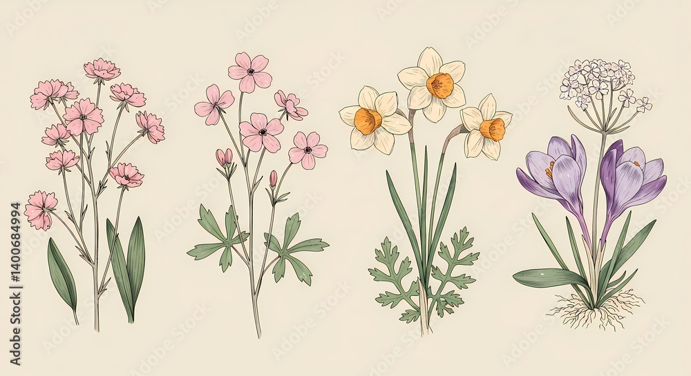 Fototapeta premium spring flowers vector illustration