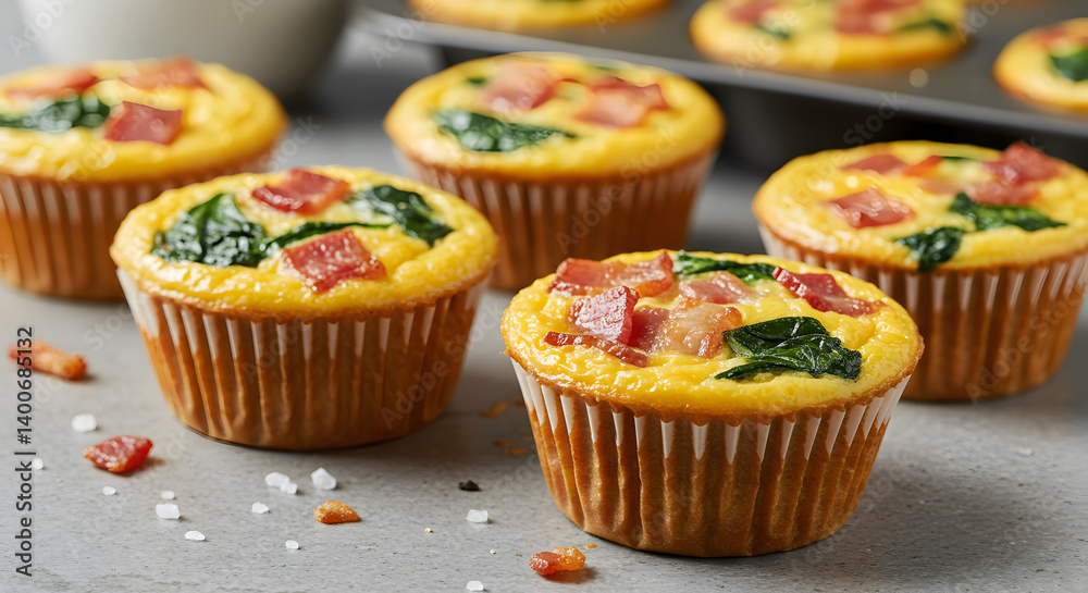 Delicious Keto Egg Muffins with Bacon Spinach and Cheese in Muffin Liners Delicious Keto Egg Muffins with Bacon Spinach and Cheese in Muffin Liners