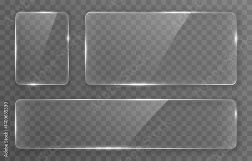Vector set of glass png. Glass of different shapes. Window or glass surface on isolated transparent background.