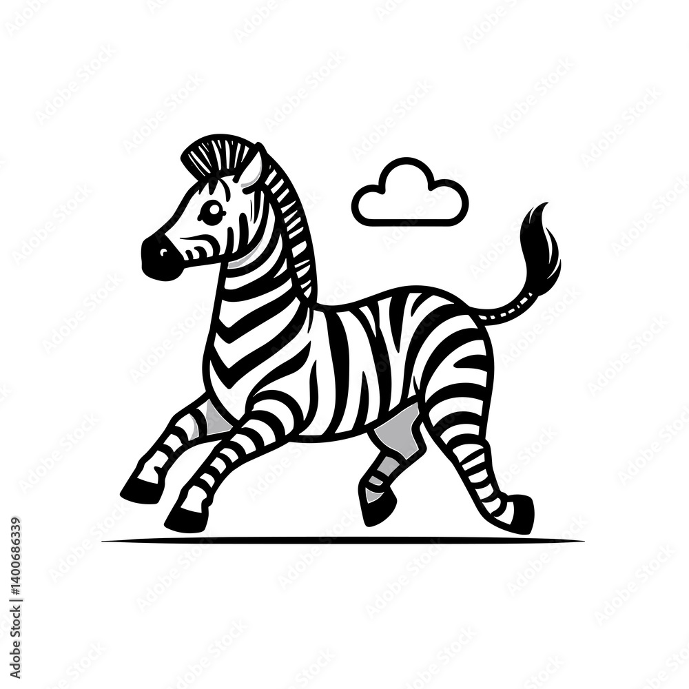 Obraz premium Cartoon Zebra Galloping with Cloud Background