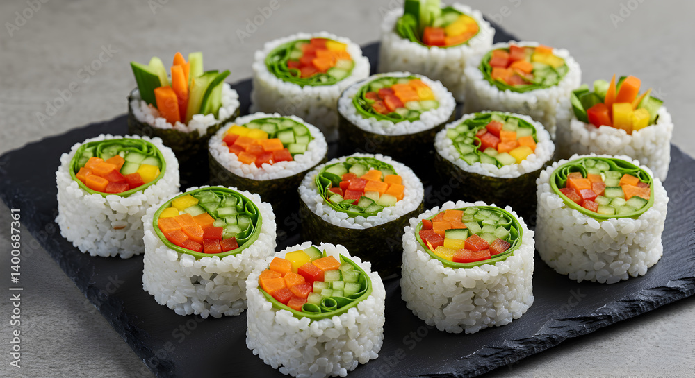 Vibrant Vegan Sushi Rolls With Fresh Colorful Vegetables Healthy Meal Vibrant Vegan Sushi Rolls With Fresh Colorful Vegetables Healthy Meal