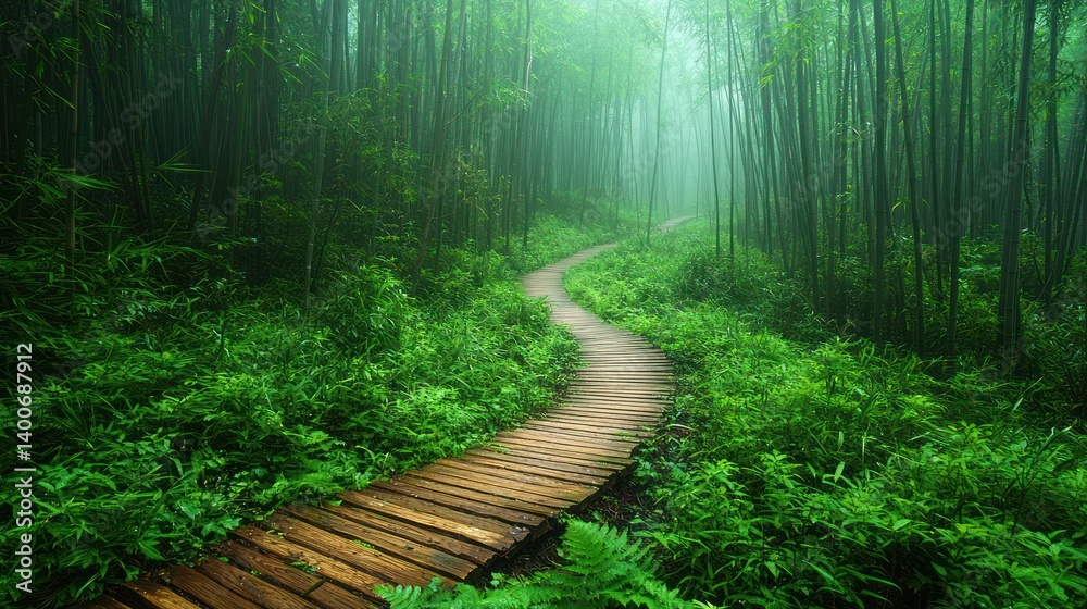 Fototapeta premium Misty bamboo forest path