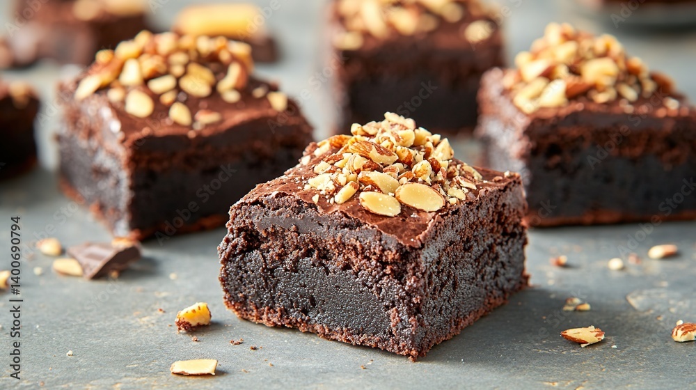 Chocolate brownies with gooey fudge center and crunchy almond topping for extra texture