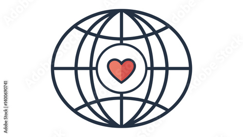 Globe with red heart symbol for global love