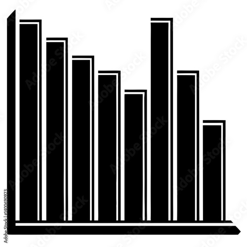 Bar Graph Silhouette: A stark black and white silhouette of a bar graph, the ascending and descending bars illustrate concepts of business, financial, and statistical data.