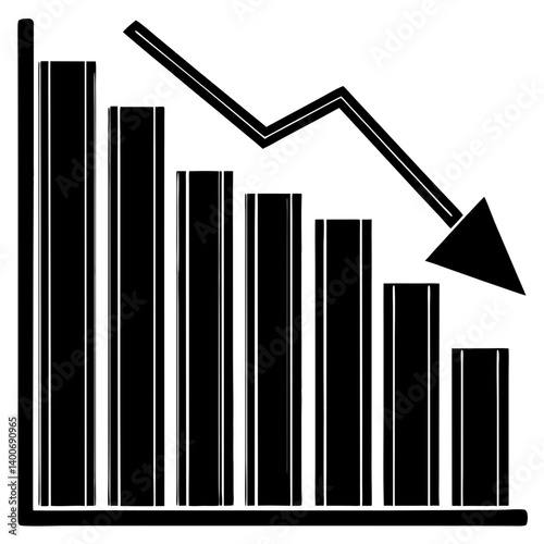 Market Decline: A stark, symbolic illustration of market downturn, financial losses, and economic instability represented through a descending bar graph.