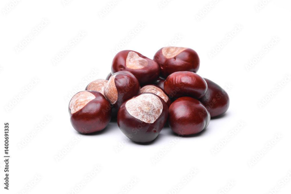 Group of ripe chestnuts isolated on white background Group of ripe chestnuts isolated on white background