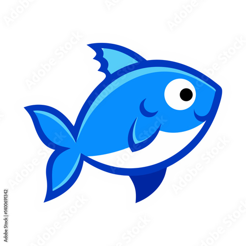A cheerful cartoon fish, rendered in bold blue hues and playful lines, evokes a sense of joy and lightheartedness with its simple yet captivating design. 