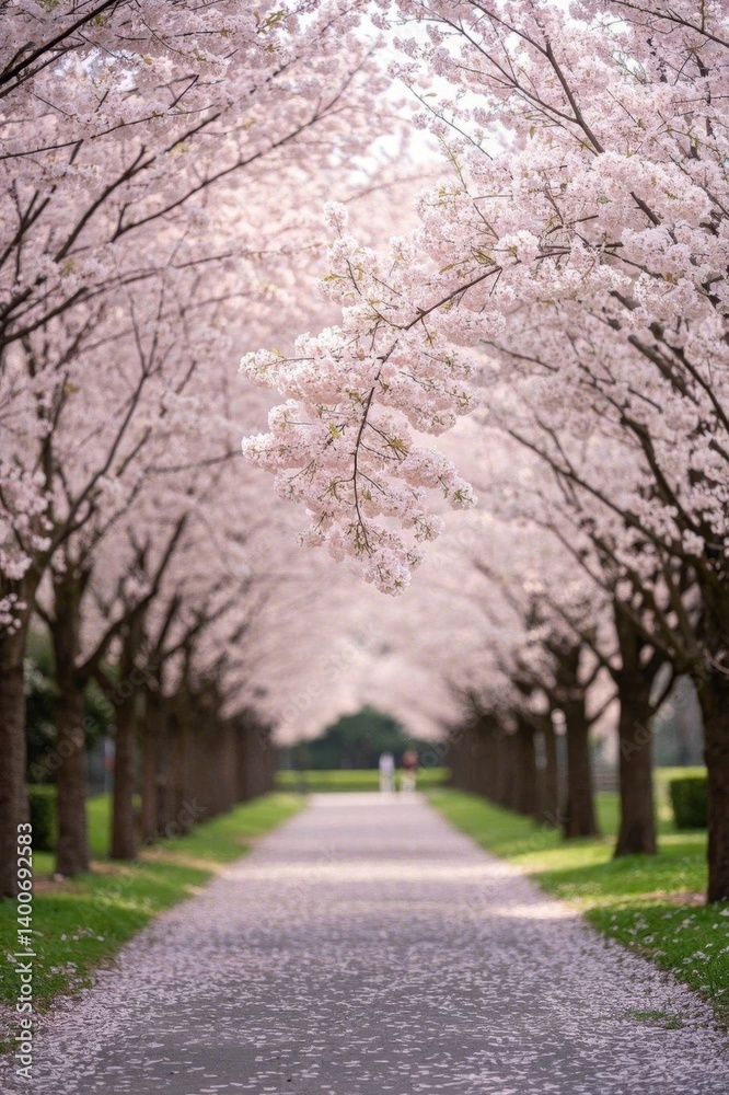 arafed view of a pathway lined with trees and flowers arafed view of a pathway lined with trees and flowers