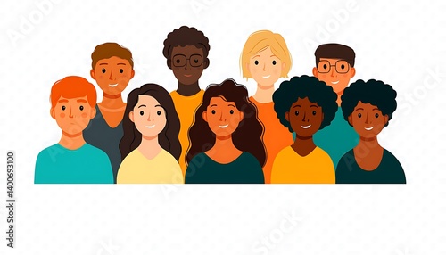 Diverse people face together teamwork concept Together colorful quote with diverse silhouette people faces in transparent color design. Ethnic character team flat cartoon for unity or community help 