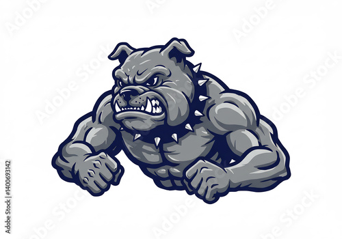 Powerful Grey Bulldog Pixel Art Mascot Illustration