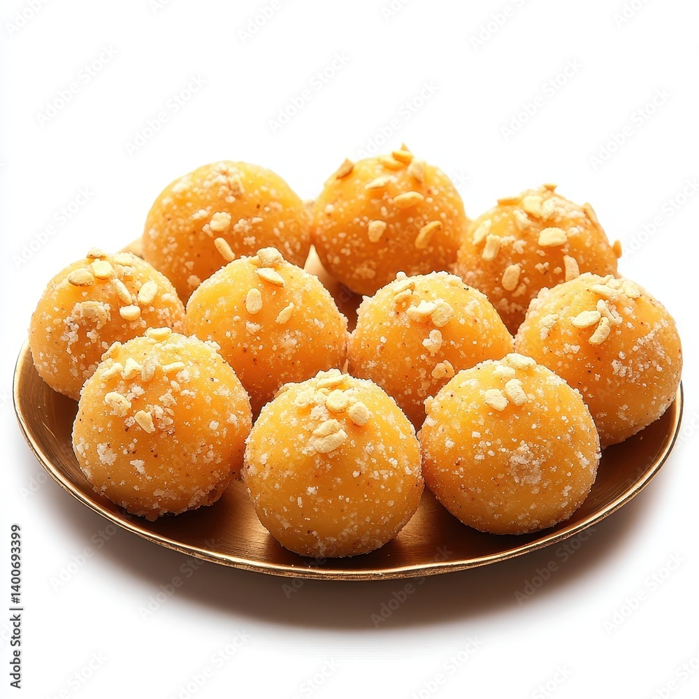 Laddu indian sweets served on plate on white background Laddu indian sweets served on plate on white background