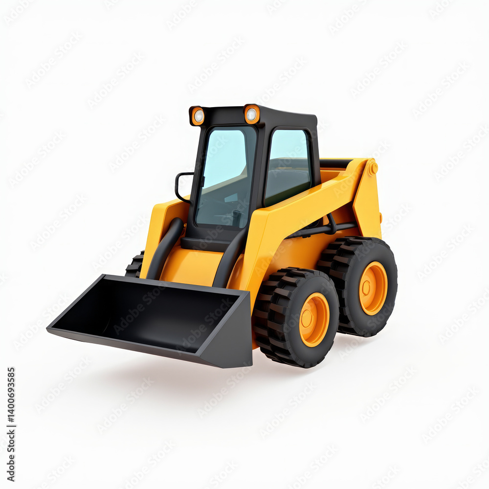 Compact Skid Steer Loader with Bucket Emoji-Style Design Floating Mid-Air 3D Compact Skid Steer Loader with Bucket Emoji-Style Design Floating Mid-Air 3D