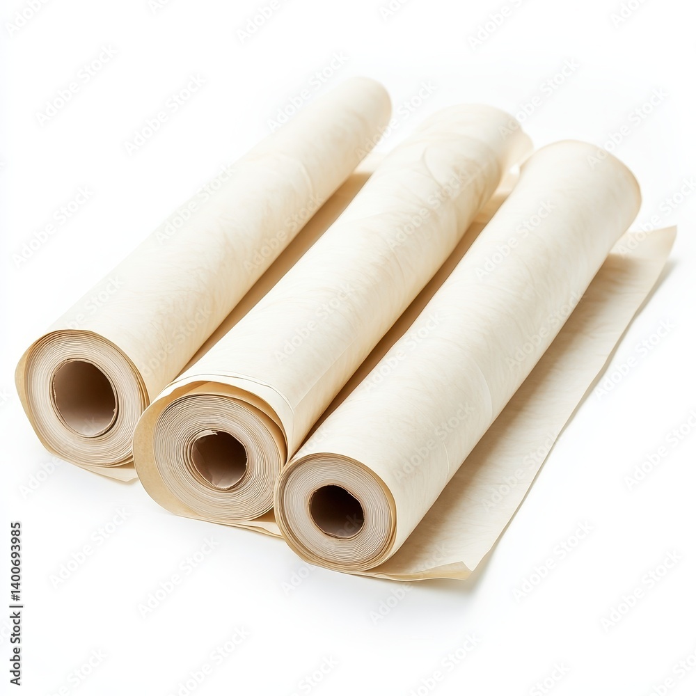 Three paper rolls close up shot on white background Three paper rolls close up shot on white background