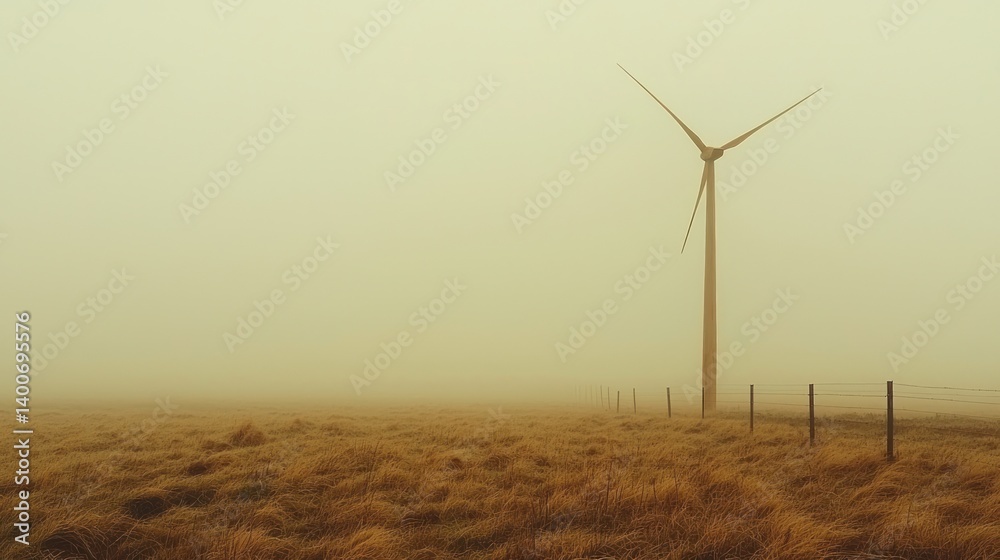 Obraz premium Wind turbine in a foggy field
