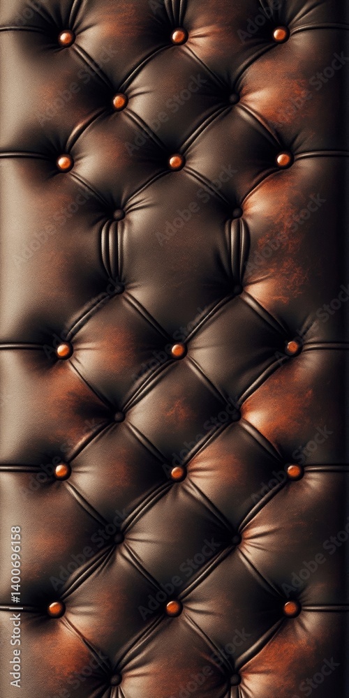 Obraz premium Brown Leather Texture With Buttons, Luxurious Upholstery Background, Vintage Furniture Design Detail