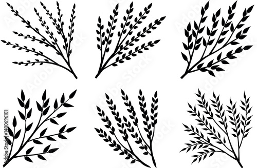 Hanging Willow Leaf Branch Silhouette Vector Design for Nature Art, Botanical Wall Decals, Cricut Projects, Laser Cutting Files, Sublimation Prints, Clipart, and Minimalist Crafts