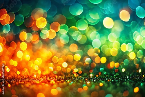 Abstract Tricolor Bokeh Background: Orange, Green, and Blurred Lights