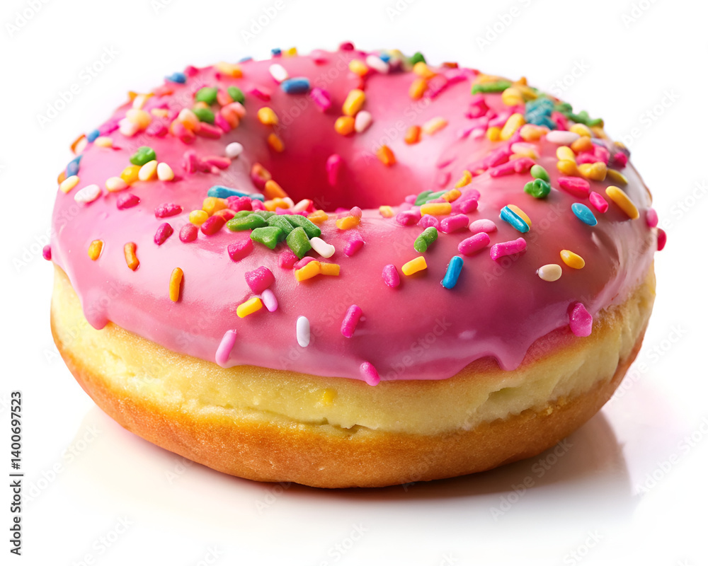 Vibrant Pink Frosted Donut with Colorful Sprinkles