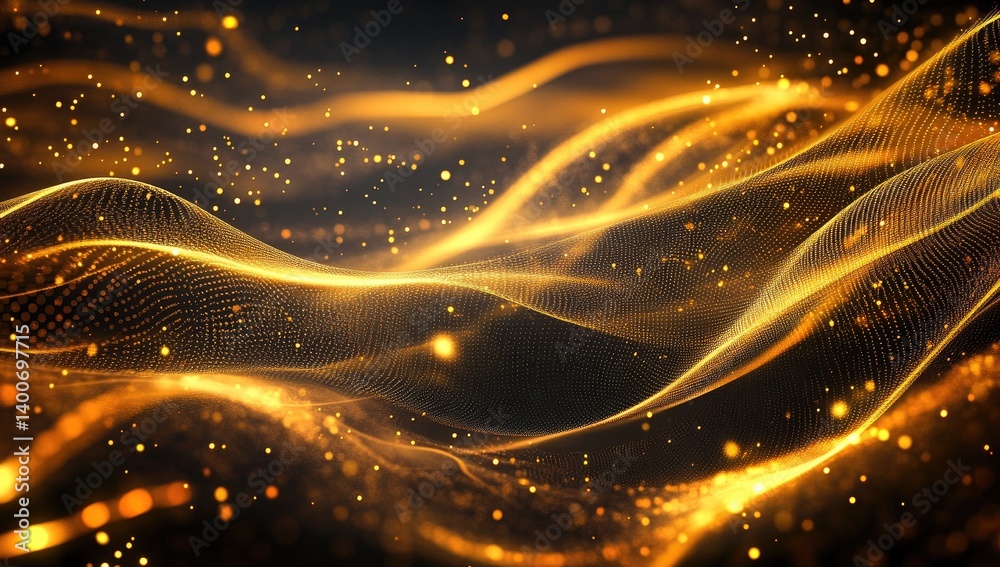 Fototapeta premium Abstract gold wave design with glowing particles