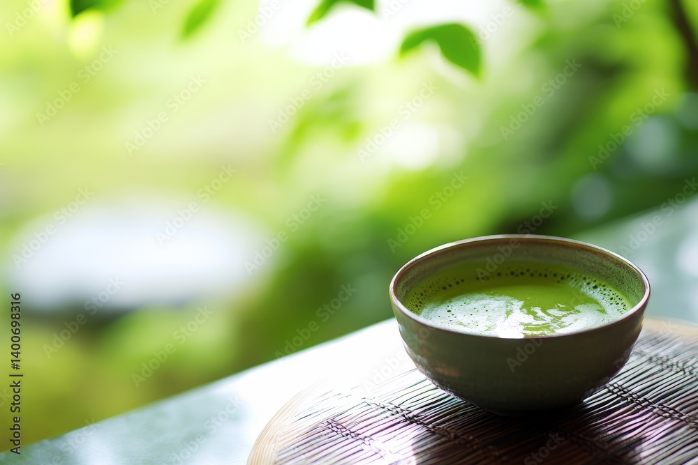 hot cup of matcha green tea