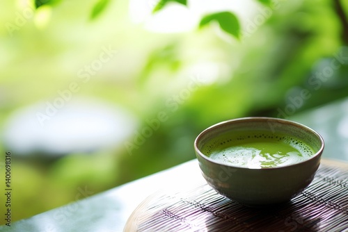 Obraz na płótnie hot cup of matcha green tea w salonie