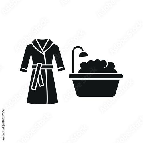 Bathtub and bathrobe icon reflects relaxation, spa moments, and cozy self-care in a calm environment.