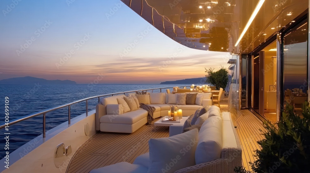 Fototapeta premium Luxury yacht sunset deck relaxation Mediterranean sea