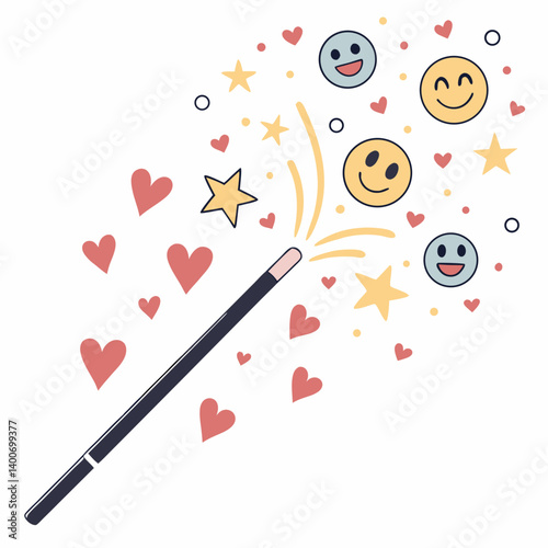 Magic wand emoji casting emojis in the air