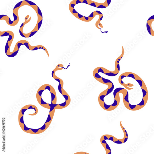 Vector seamless pattern with wavy snakes isolated on white background. Modern seamless pattern perfect for decor of children baby room, textile, fabric, bedding, package, wallpaper. 