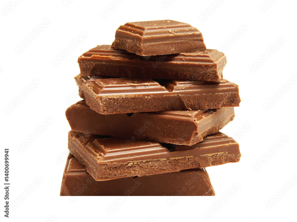 Chocolate pieces isolated on white