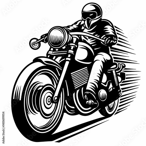 Motorcycle vector silhouette on black background with sport and vintage style